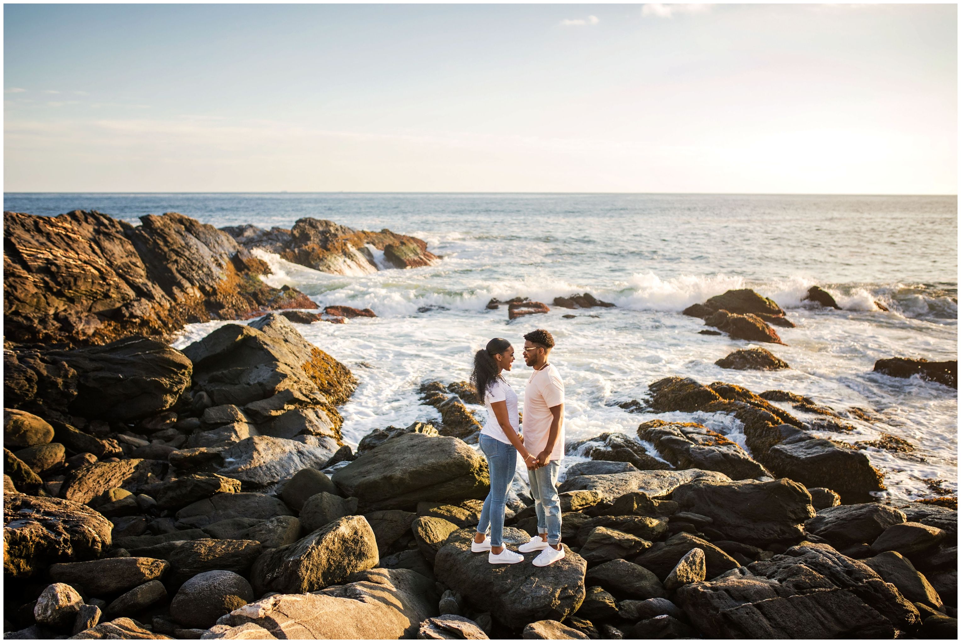 Nakesha & Hakeem sunset oceanside engagement session rhode island 