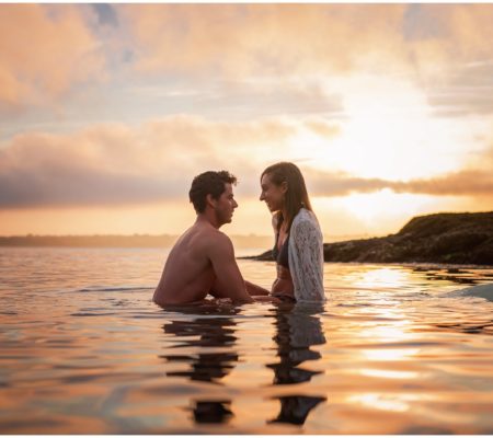 Surf beach sunset engagement session in jamestown rhode island