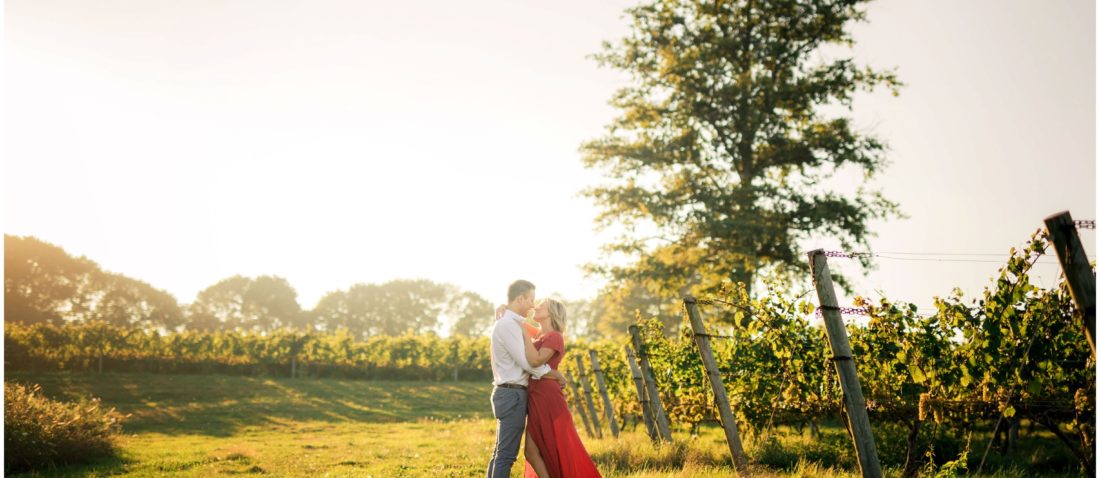 Sunset vineyard engagement session at greendale vineyards in portsmouth rhode island