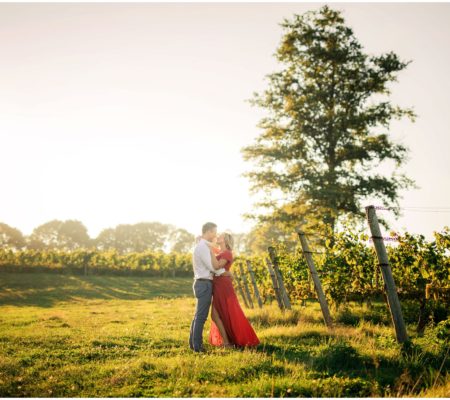 Sunset vineyard engagement session at greendale vineyards in portsmouth rhode island