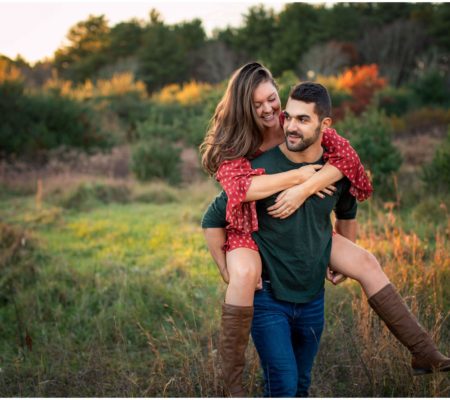 golden hour woodsy fall engagement session rhode island